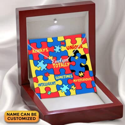 Alternative view of Personalized Name Necklace Autism Puzzle Cure Awareness Card - Custom Name Autism Necklace