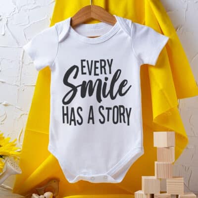 Alternative view of Every Smile Has A Story Baby Onesie Shirt - Awareness Motivational Quote Onesie