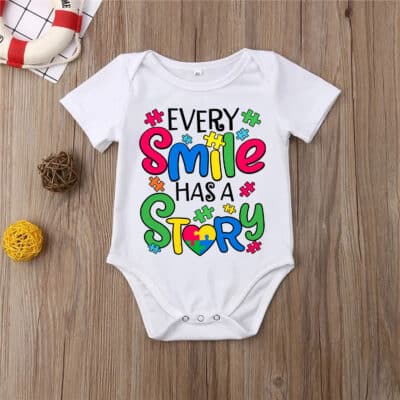 Alternative view of Every Smile Has A Story Baby Onesie Shirt - Autism Awareness Onesie