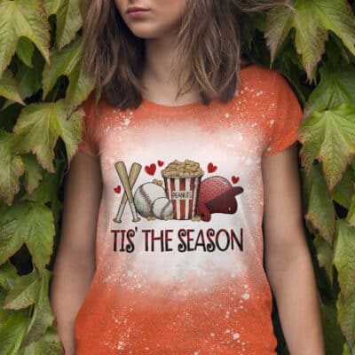Tis The Season Baseball Softball Lovers Bleached Shirt For Women Men - Funny Baseball Tee