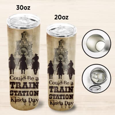 Alternative view of Personalized Name Could Be A Train Station Kinda Day Insulated Skinny Tumbler - Travel Coffee Mugs Cup