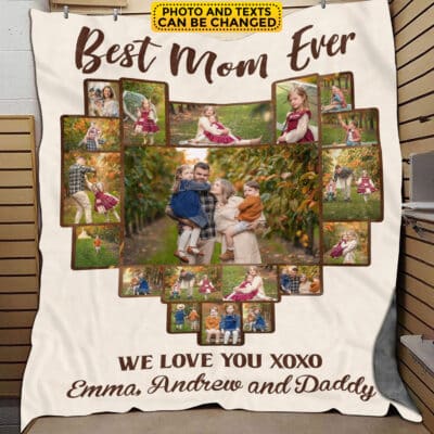 Personalized Best Mom Ever Custom Photo Blanket - Birthday Gifts for Mom from Daughter Son with Pictures