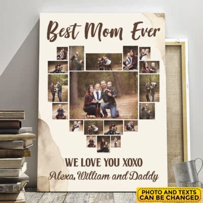 Personalized Best Mom Ever Custom Photo Canvas - Birthday Gifts for Mom from Daughter Son with Pictures Wall Art
