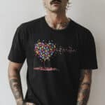 Autism Heart Beat Tree Autism Awareness Month T-Shirt - Autism Tree Shirt