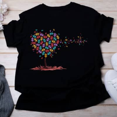 Alternative view of Autism Heart Beat Tree Autism Awareness Month T-Shirt - Autism Tree Shirt