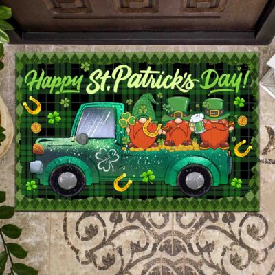 Happy St Patricks Day Gnomes Green Shamrock Leaf Car Truck Irish Doormat Home Decor - Irish Lucky Shamrocks Floor Mat