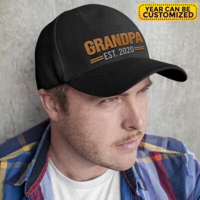 Alternative view of Personalized Year Mens Grandpa Est 2023 2024 Hat - Fathers Day 2023 2024, New Grandpa Birthday, Dada Twill Cap