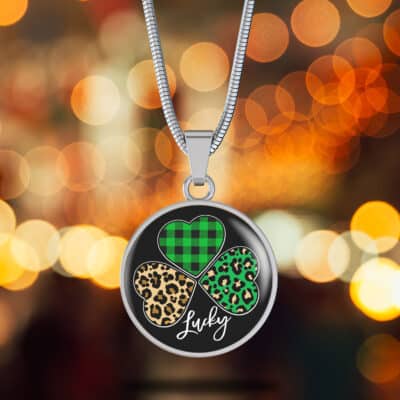Alternative view of St. Patrick's Day Shamrock Lucky Necklace - St. Paddys Day Lucky Green Clover Silver Gold Necklace Gifts
