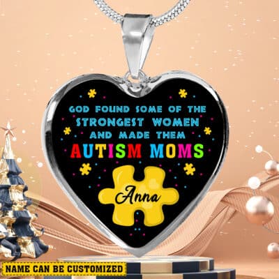 Alternative view of Personalized Name Autism Mom Necklace - God Found Some of The Strongest Women and Made Them Autism Mom Silver Necklace