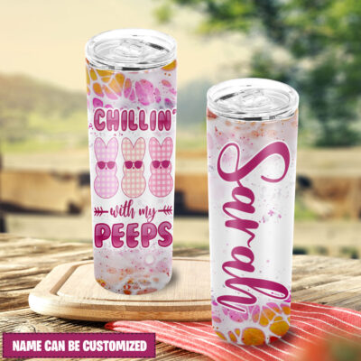 Alternative view of Chillin with My Peeps Happy Easter Insulated Tumbler Cup - Easter Cute Bunny Travel Coffee Mugs Cup