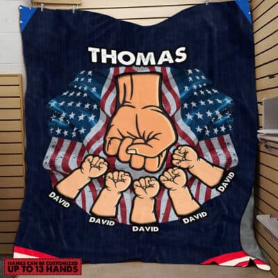 Personalized American Flag Blanket for Dad, Custom Fist Bump Grandpa Daddy Blanket - Fathers Day Gifts