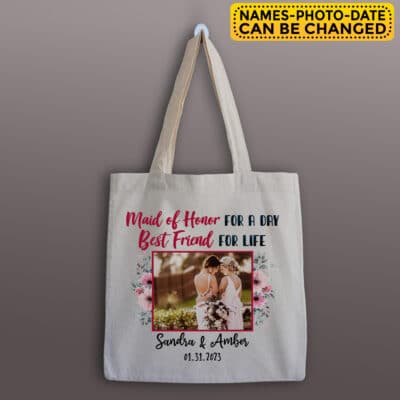 Alternative view of Personalized Bridesmaid Tote Bag - Bridal Party Matron Maid Of Honor Bridesmaid Gifts Custom Photo Bridesmaids Names Date