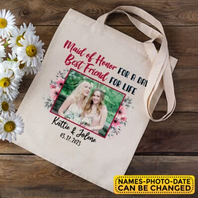 Personalized Bridesmaid Tote Bag - Bridal Party Matron Maid Of Honor Bridesmaid Gifts Custom Photo Bridesmaids Names Date