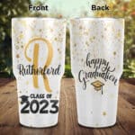 Personalized Class of 2023 Grad Present Inspirational High School College Masters Degree Monogram Insulated Tumbler Cup with Lid