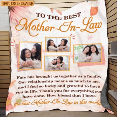 To The Best Mother In Law Personalized Photo Throw Blanket - Mother in Law Blanket Mom Gifts Mother Daughter Son