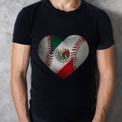 Alternative view of Heart Baseball Mexico Flag Funny T-Shirt - Mexican Baseball Flag Shirt