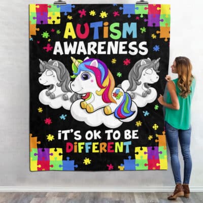 Alternative view of Its OK To Be Different Unicorn Throw Blanket - Autism Awareness Acceptance Blanket