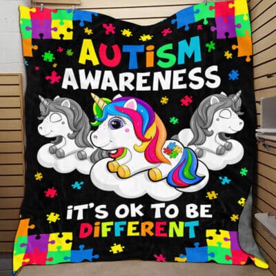 Its OK To Be Different Unicorn Throw Blanket - Autism Awareness Acceptance Blanket