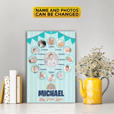 Alternative view of Personalized Baby First Year Photo Canvas Wall Art Decor - Custom Photo & Name Baby 12 Months Poster Decor