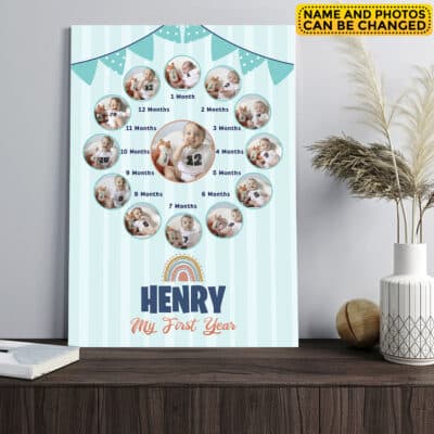 Personalized Baby First Year Photo Canvas Wall Art Decor - Custom Photo & Name Baby 12 Months Poster Decor