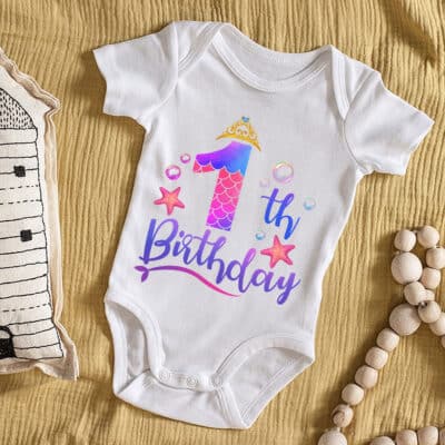 Happy 1st Birthday Mermaid Cute Onesie - Birthday Gift Baby Jumpsuit – Short Sleeve