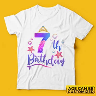 Personalized Happy Birthday Mermaid Cute Youth T-Shirt - Custom Birthday Gift Kid Shirt for Daughter Granddaughter