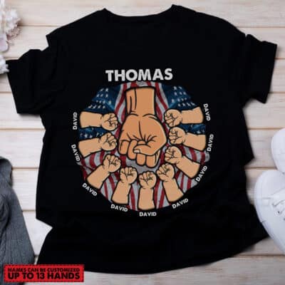 Personalized Name American Flag Fist Bump Shirt for Dad, Custom Grandpa Shirt for Men, Fathers Days, Birthday Gifts