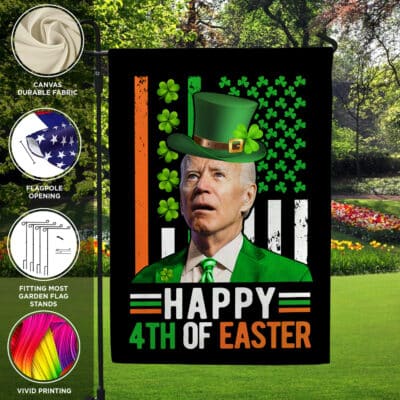 Alternative view of Happy 4th Of Easter Joe Biden St Patricks Day Leprechaun Flag