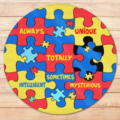 Autism Always Unique Totally Intelligent Sometimes Mysterious Round Rug Floor Mat - Autism Awareness Month Mat
