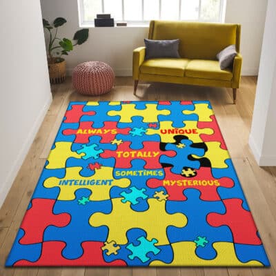 Alternative view of Autism Always Unique Totally Intelligent Sometimes Mysterious Rug Floor Mat - Autism Awareness Month Mat