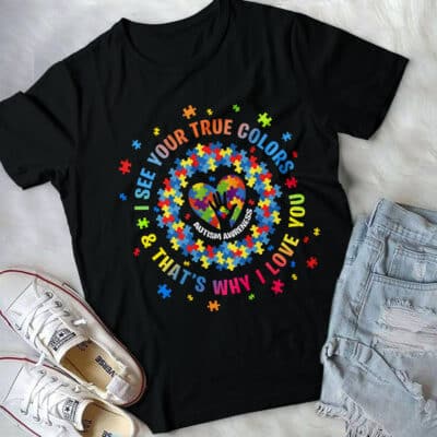 I See Your True Colors Puzzle World Autism Awareness Month T-Shirt - Autism Awareness Gift Shirt