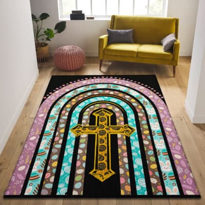 He Is Risen Leopard Rainbow Jesus Christian Rug - Happy Easter Day Floor Mat Home Decor