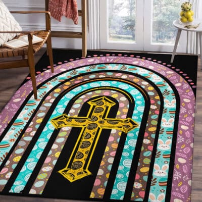 Alternative view of He Is Risen Leopard Rainbow Jesus Christian Rug - Happy Easter Day Floor Mat Home Decor