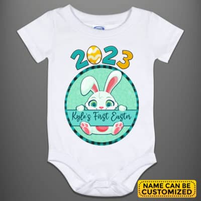 Alternative view of Personalized Baby Name First Easter 2023 Onesie - Custom First Easter Baby Jumpsuit – Short Sleeve