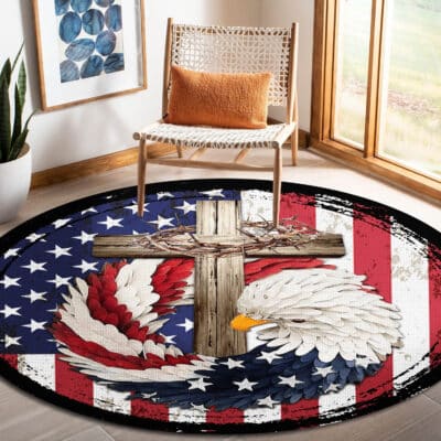 4th of July Memorial Day Independence Day Patriotic Ealge Round Rug - Floor Mat