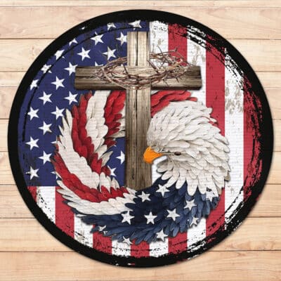 Alternative view of 4th of July Memorial Day Independence Day Patriotic Ealge Round Rug - Floor Mat