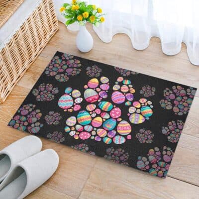 Easter Puppy Paws Dog Door Mat - Happy Easter Eggs Color Outdoor Doormat for Entryway Indoor Entrance