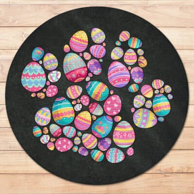 Alternative view of Easter Puppy Paws Dog Round Rug - Happy Easter Eggs Color Indoor Floor Mat - Easter Gifts