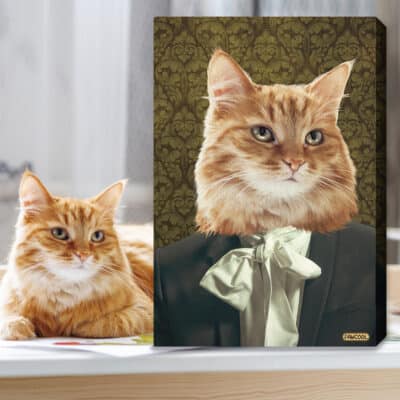 The Aristocrat - Custom Pet Drawing Canvas Poster - Personalized Pet Portrait Decor Wall Art