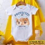 Personalized Portrait Drawing Protected By Dog Baby Onesie - Baby Shower Gift, Protected By Pets Baby Bodysuit, Newborn Baby Gift