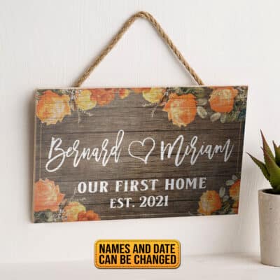 Alternative view of Personalized New Home Sign Couples Name Our First Home and Established Date Heart Door Sign - Farmhouse Decor Sign