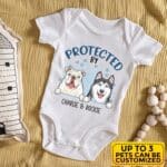 Personalized Protected By Dog Infant Baby Bodysuit - Newborn Dog Lover Baby Gift