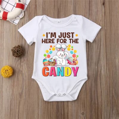 Alternative view of Funny Easter Bunny I'm Just Here For Easter Candy Baby Bodysuit, Baby Onesie
