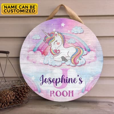 Alternative view of Personalized Mono Name Unicorn Face Door Sign - Custom Unicorn Baby Bedroom Nursery Wall Wooden Sign Decor