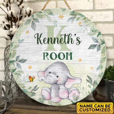 Personalized Mono Name Elephant Face Door Sign - Custom Elephant Baby Bedroom Nursery Wall Wooden Sign Decor