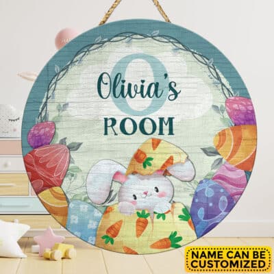 Personalized Mono Name Easter Bunny Door Sign - Custom Bunny Baby Bedroom Nursery Wall Wooden Sign Decor