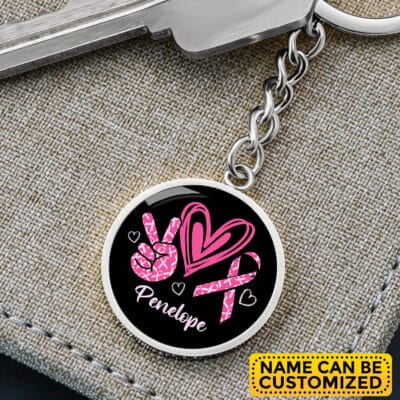 Peace Love Cure Cancer Awareness Personalized Keychain - Custom Cancer Survivor Support Key Chain