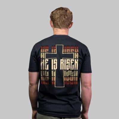 Alternative view of He Is Risen Shirt Christian Easter Cross Women Men Print On Back T-Shirt