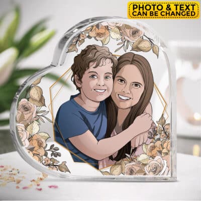 Personalized Portrait from Photo Mom Son Daughter Acrylic Plaque Keepsake - Custom Drawing Family Mothers Day Gift
