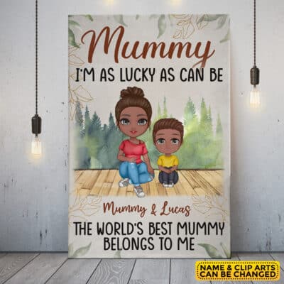 Personalized Mothers Day Gift - Custom Mummy Framed Canvas The Worlds Best Mummy Belongs To Me Poster Wall Art
